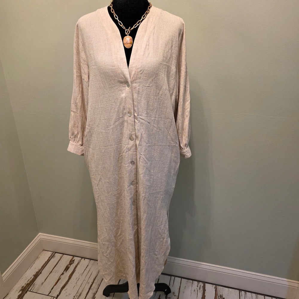 Ellison Women Oatmeal Beige Linen Blend Button Front Maxi Dress Size S NWT